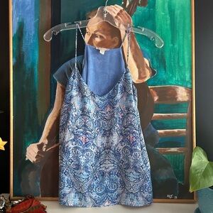 Lila Rose Blue and White Spaghetti Strap Top XS